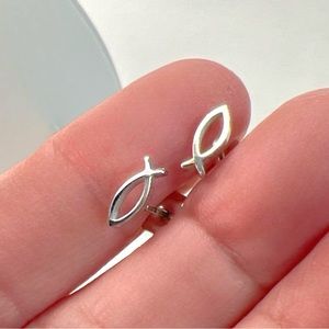 Sterling Overlay Stainless Steel Minimalist Fish Stud Post Earrings